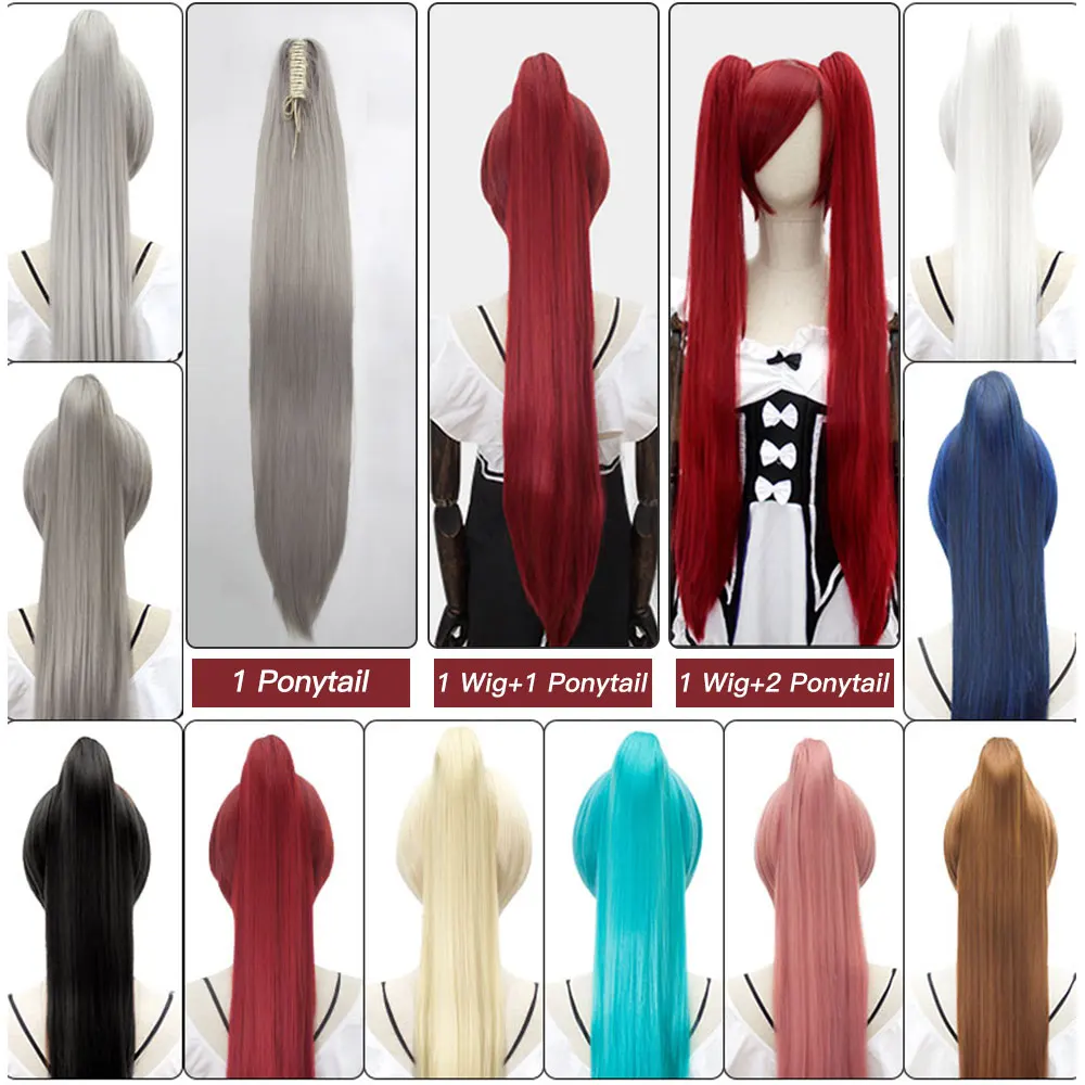 Tanie Xnaira 15 kolor 3 styl długi prosto przypinany kucyk Cosplay Lolita peruka wysokiej temperatury włókna syntetyczne peruki z grzywką dla kobiet
