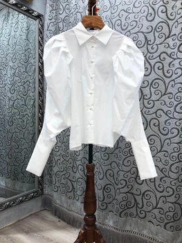 

2020 Early Autumn New Women's Lapel Solid Color Decorative Irregular Sleeves Stitching All-match Loose Shirt 812