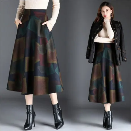 Faldas mujer moda осень зима винтажные юбки с высокой талией женские офисные шерстяные юбки трапециевидные плиссированные длинные юбки fw612