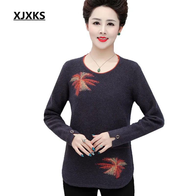XJXKS autumn winter new women sweater loose plus size fashion printing mink cashmere knitted sweater women pullover