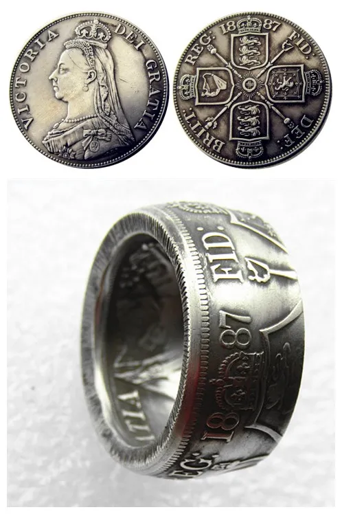 

UF01 GREAT BRITAIN, Victoria 1887 Double Florin Coin Ring Copper-nickel Alloy Handmade In Sizes 8-16