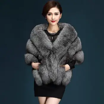 

Winter Faux Fur Coats luxury fox fur imitation mink fur poncho bridal wedding dress shawl cape women vest fur coat