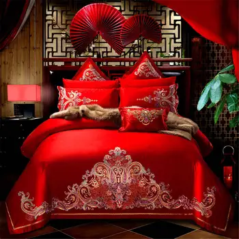 

2019 4/6Piece Red China cotton lace luxury wedding Bedding Set manufacturers selling products Home textile duvet cover set