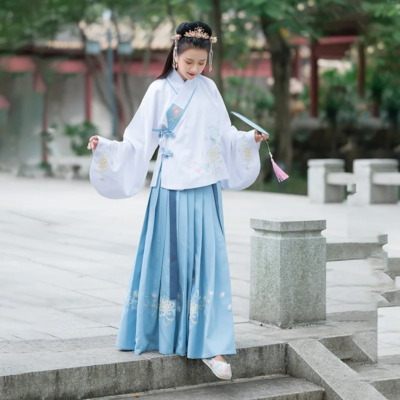 Вышивка танцевальные костюмы синий Hanfu женское платье феи народный фестивальный рейв наряд певцов традиционная одежда для выступлений DC3167