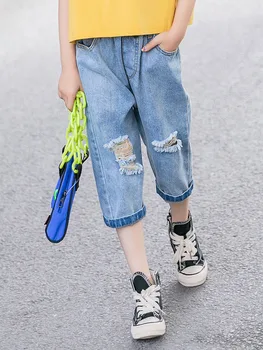 

2020 Summer Ripped Jeans For Girls Children Toddler Girls Fille Jeans Pants Baby Kids Denim Enfant For Girls School Costume 8 12