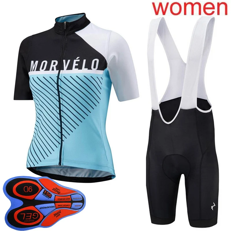 

2019 women Cycling jersey bib shorts 9D set Short Sleeve mountain bike uniform Summer breathable Road bicycle sportswear Y10177