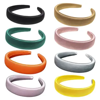 

Women Bright Velvet Milk Fiber Headband Thick Sponge Padded Solid Wide Hair Hoop