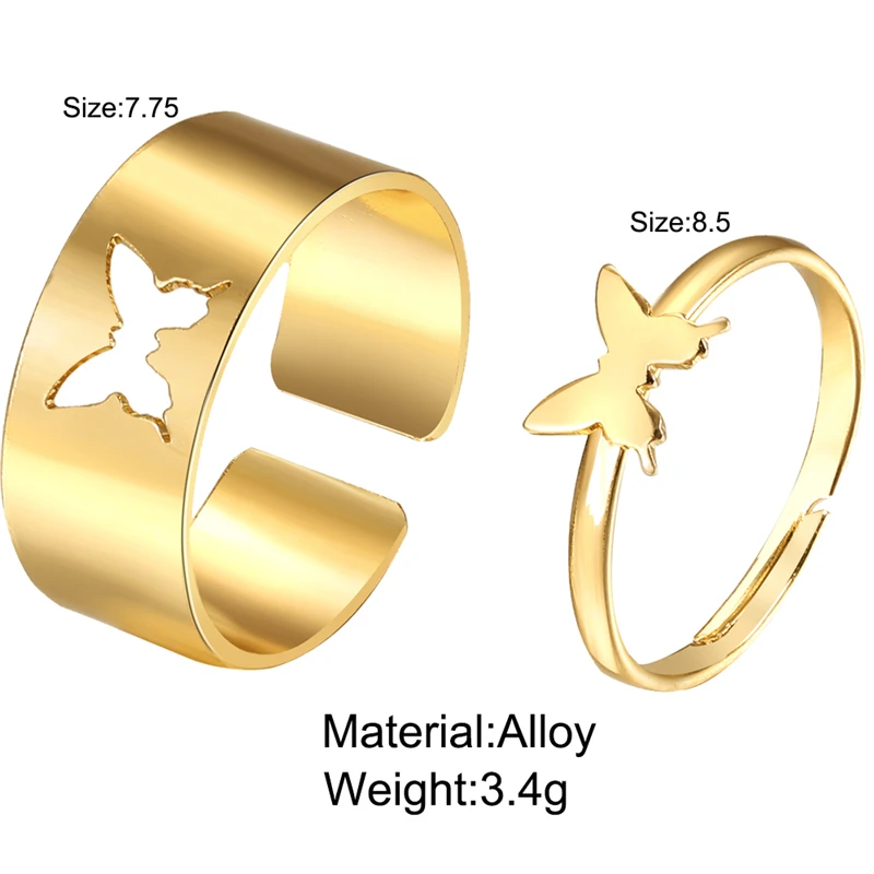 Punk Fashion Butterfly Rings For Women Men Gold Color Silver Color Lover Couple Butterfly Opening Engagement Wedding Jewelry