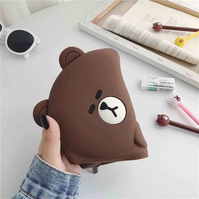 Креативная милая мягкая силиконовая сумка для карандашей Kawaii канцелярские принадлежности мультяшный медведь Детская гелевая ручка чехол для карандашей милый ребенок студенческий бесплатный подарок
