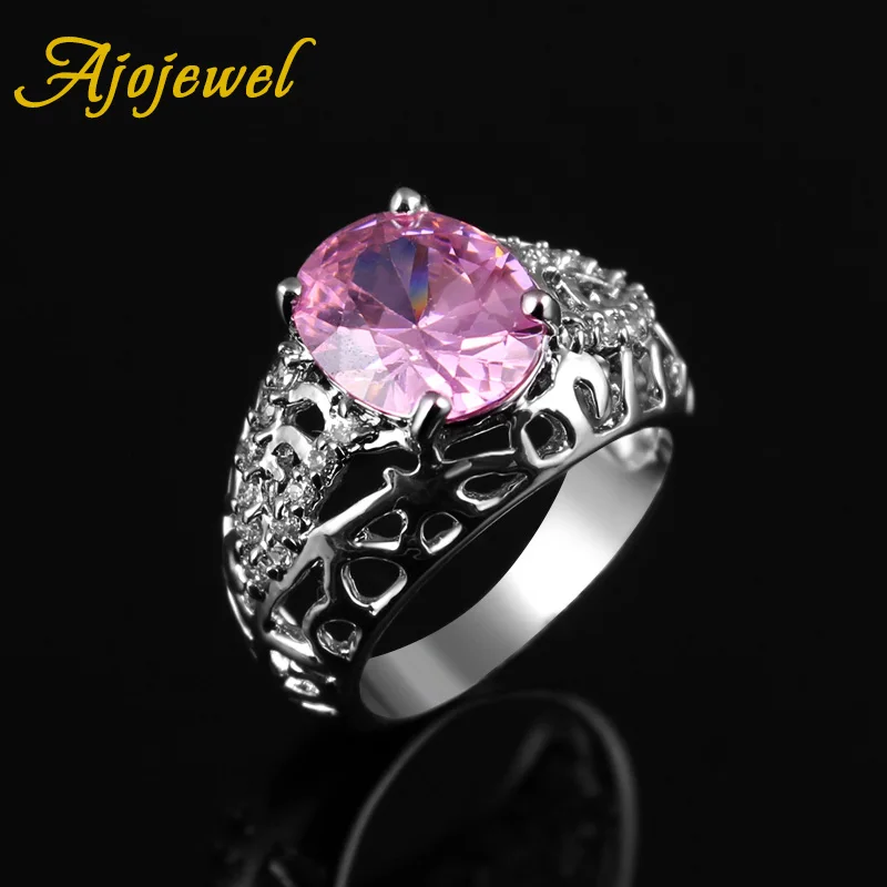 Ajojewel серебряного цвета кольца с розовым камнем кубического циркония кольцо для женщин ювелирные изделия на палец Bague Bijoux