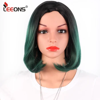 

Leeons Cheap Short Bob Wigs Ombre White Pink Red Green Purple Straight Wig Synthetic For Black Women Shoulder-Length Womens Wigs