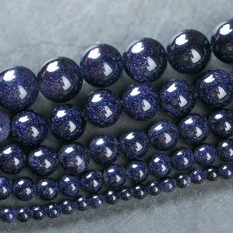 

Natural Blue SandStone Round Loose Beads For Charm Necklace Making DIY 4 6 8 10 12 14mm