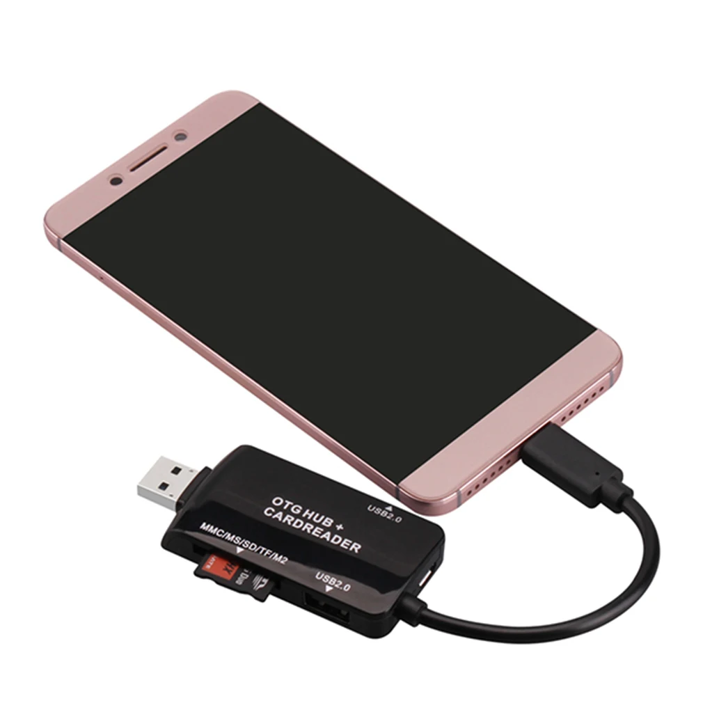 Универсальный OTG 2 порта USB2.0 концентратор с безопасной цифровой картой памяти/TF/MS/MMC/M2 кардридер расширение Телефона