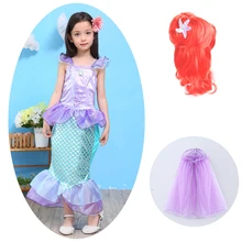 Платье русалки Ариэль для девочек, детский маскарадный костюм на Хэллоуин, День благодарения, детская одежда для карнавала, дня рождения, вечеринки, аксессуары