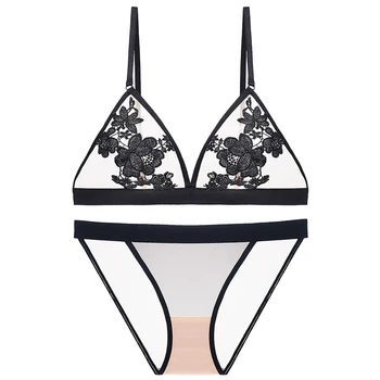 

Women Sexy Bra Briefs Sets Ultra Thin Bra Transparent Panties Fashion Bralette Lingerie Floral Underwear Set Female Intimates #F