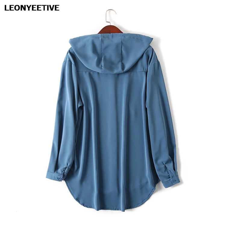 2021 new summer shirt oversize plus size Shirt Chiffon Full Casual  Solid Hooded Polyester