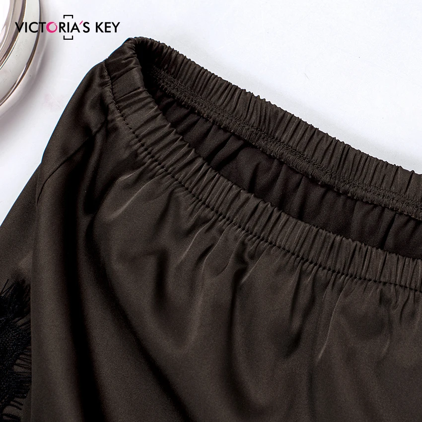 Виктории ключ коричневый Атлас укороченный Топ Cami шорты кружева без рукавов спагетти ремень сексуальный женский пижамный комплект летняя одежда для сна женский