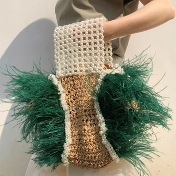 

Ladies High Quality Beach Croosbody Bag New Casual Weaving Pearl Straw Bags Women Handbags Fashion Pearl Shoulder Messenger Bag