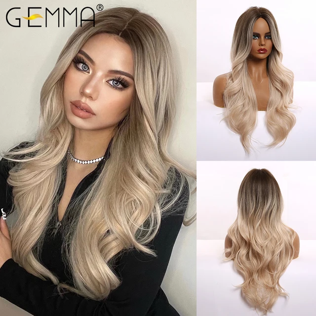 GEMMA Red Brown Copper Ginger Long Straight Synthetic Wigs for Women Natural Wave Wigs with Bangs Heat Resistant Cosplay Hair LC307-1