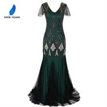 DEERVEADO 1920s Vintage Sequined Evening Dresses 2021 Long Luxury Formal Dress For Women Evening Party Dresses Gown GA81B