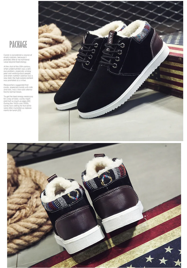 Winter Lace Up High Top Men's Boots Men's Casual Plush Thick Non Slip Warm Snow Boots