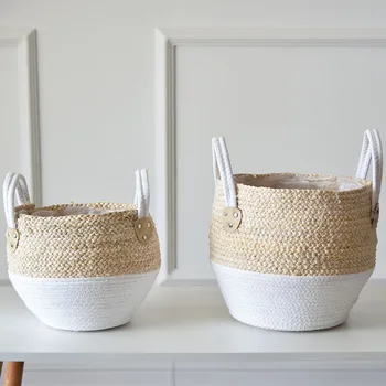 

Natural Straw Woven Storage Basket Multi-Purpose Desktop Sundries Toys Organization Handmade Durable Home Decor Wickerwork Box