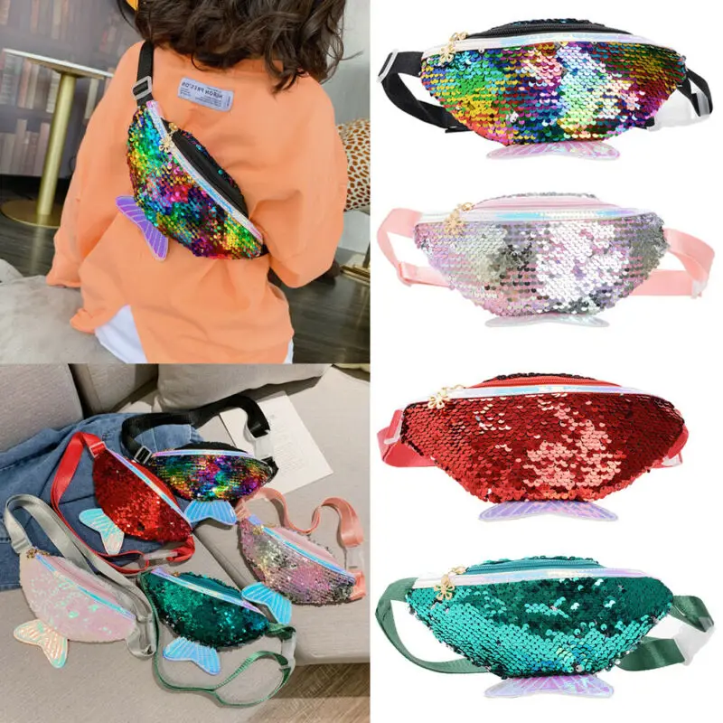 

Children Kids Girls Sequin Shoulder Crossbody Bag Cute Mermaid Small Bag Baby Girl Waist pack