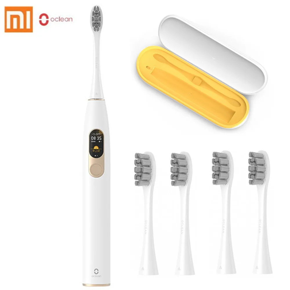 4pcs white heads Глобальная версия Oclean X sonic электрическая зубная щетка с 8 головками Водонепроницаемая ультра звуковая Быстрая зарядка цветной экран зубная щетка - Цвет: 4pcs white heads