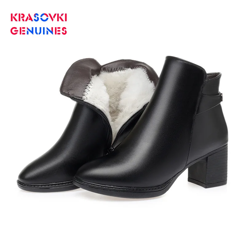 Krasovki/теплая обувь из натуральной кожи на меху; плюшевые ботильоны; шерстяные женские зимние ботинки; теплые женские зимние ботинки на платформе