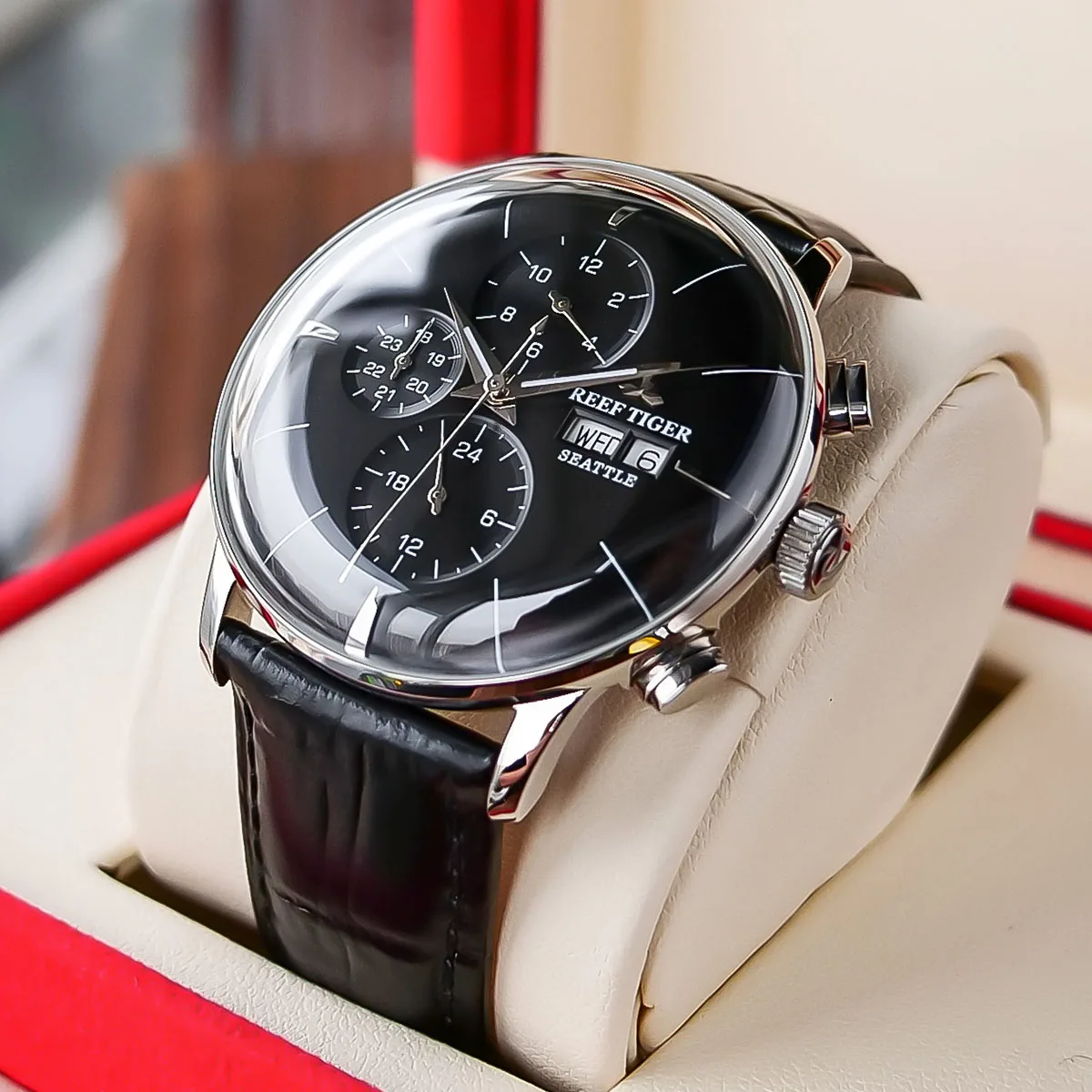 

New Reef Tiger/RT Top Brand Luxury Casual Watch Men Genuine Leather Strap Multi Function Male Wristwatches Montre Homme RGA1699