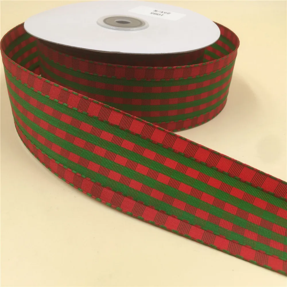 

38MM 25yards Wired Edge Plaid Check Scottish Ribbon Red Green for Festival Christmas Decoration New Year Gift Wrapping N1095