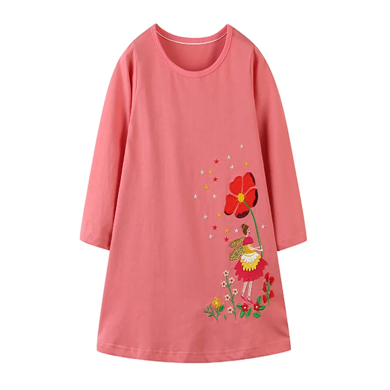 Jumping Meters New Hot Girls Dresses Cotton Embroidery Baby Autumn Spring Kids Clothing Long Sleeve Princess Dress | Детская одежда и