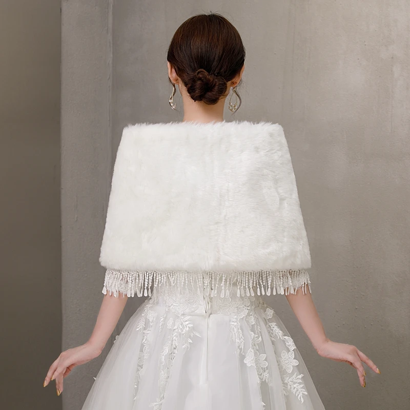 Ivory Women Fur Shawl Wedding Wraps Formal Dress Cheongsam Married Outerwear Bridal Cape Autumn Winter Jacket Bolero 2019 New