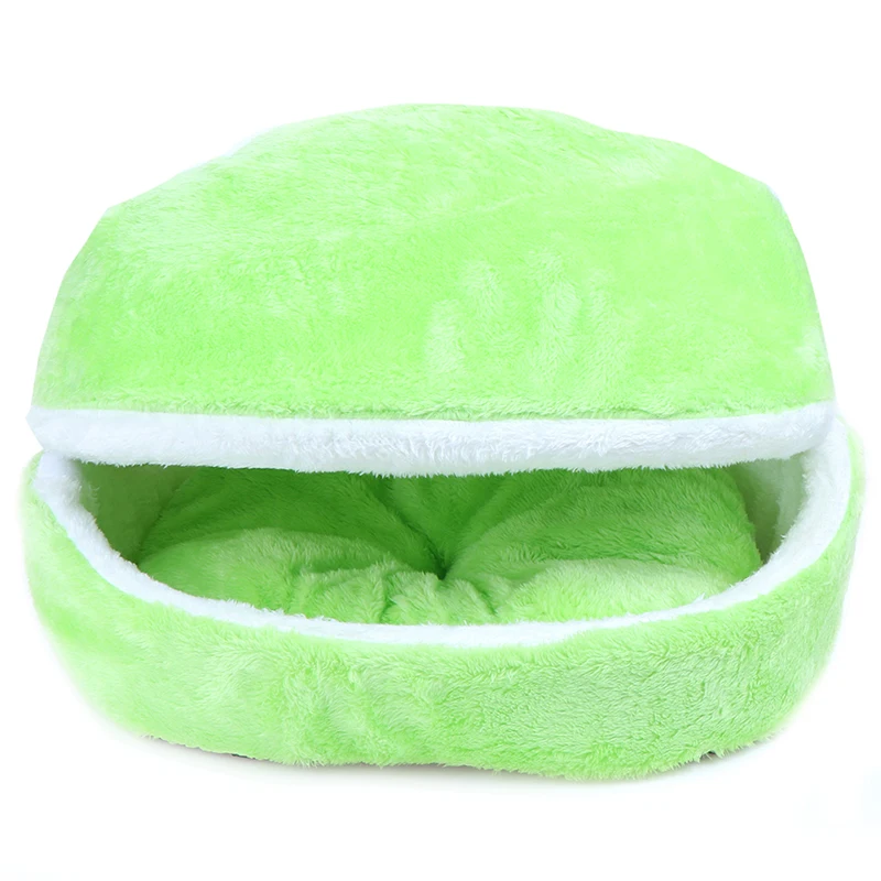 Зеленый Windproof Pet Mat Warm Cat Bed Dog House Hamburger bed Blability Puppy Nest Shell Hiding Burger Bun For Winter - Цвет: Зеленый