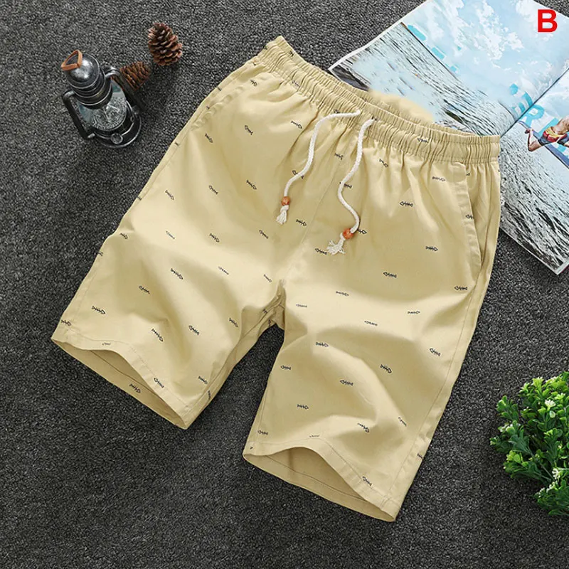 Khaki B Летние новые мужские повседневные свободные укороченные брюки спортивные шорты свободные трикотажные прямые повседневные брюки хлопковые шорты пять штанов - Цвет: Khaki B