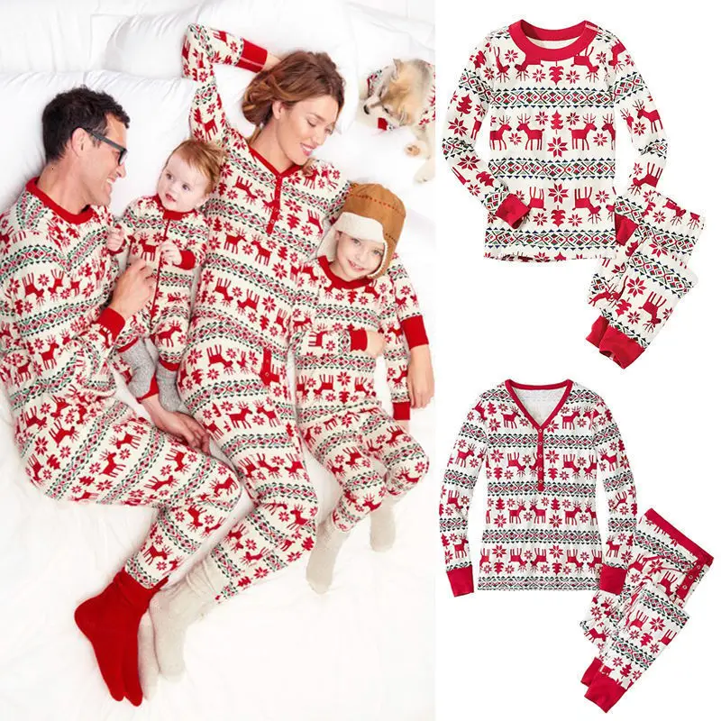 Семейный комплект рождественских пижам; одежда для мамы и дочки; теплый свитер с длинными рукавами и принтом; штаны; комплект одежды из 2 предметов