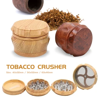

40/55/63mm Tobacco Crusher Herb Grinder with Cutting Blades Vintage Wood Zinc Alloy 4 Layers Tobacco Herb Grinder for Smokers