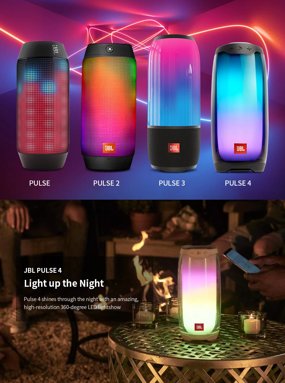 JBL Pulse4 беспроводной Bluetooth динамик IPX7 водонепроницаемый полноэкранный Lightshow Открытый Портативный звук стерео глубокий бас громкий динамик