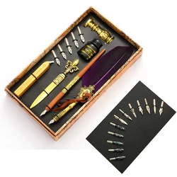 Pluma de pluma Vintage para escritura, pluma estilográfica con 5 puntas, sello de cera, caja de regalo, papelería para caligrafía, suministros escolares