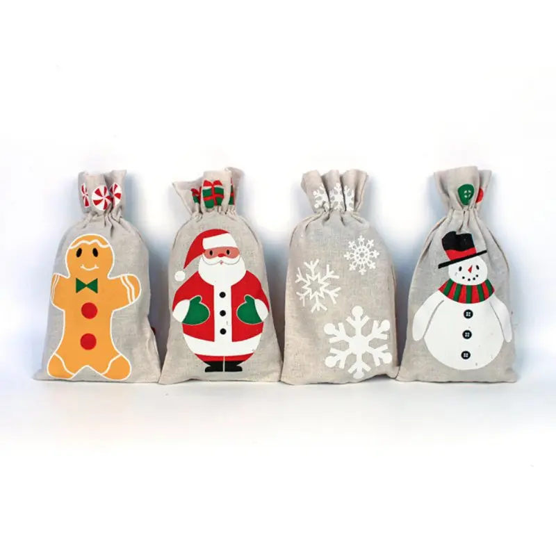 

2020 Christmas Drawstring Gift Bags Reusable Candy Cookies Bag Pouch Home Party Decoration printed christmas sacks 2020