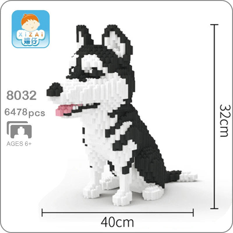 

Xizai 8032 Cartoon Siberian Husky Dog Animal Pet 3D Model DIY Mini Micro Building Blocks Bricks Assembly Toy 32cm tall no Box