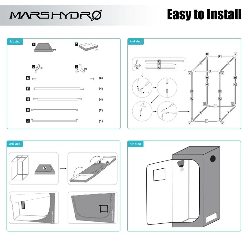 1680D Mars Hydro 60x60x140 см светодиодный тент для выращивания в помещении Гидропоника Сад водостойкий хижина Алмазная отражающая майларовая растительная комната