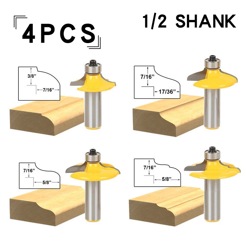 4 Pcs Drawer Front Cabinet Door Front Router Bit Set 1 2 Shank