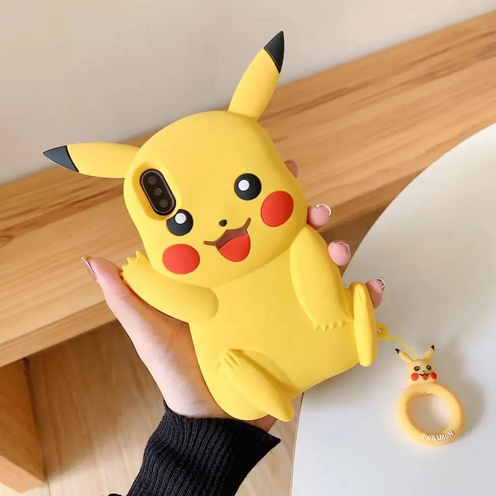 Японский мультфильм 3D милый смайлик пакет маленький сыщик бикачус+ кольцо силиконовый мягкий чехол для iphone MAX XS XR 7 8plus чехол для телефона - Цвет: with ring