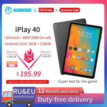 ALLDOCUBE iPlay 40 Tablet Android 10.0  2000*1200 IPS 8GB RAM 128G ROM One Cell Octa Core Tablet PC Dual 4G lte BT5.0 CPU T618 1