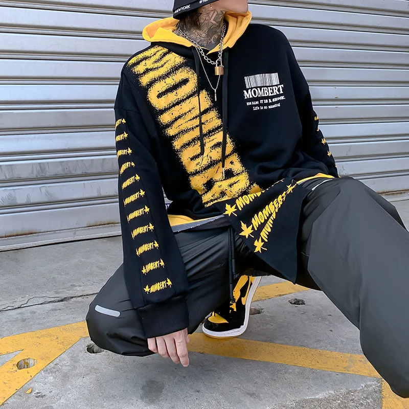 Шаль толстовка с капюшоном в стиле хип-хоп, с принтом из букв, с капюшоном, Для мужчин
