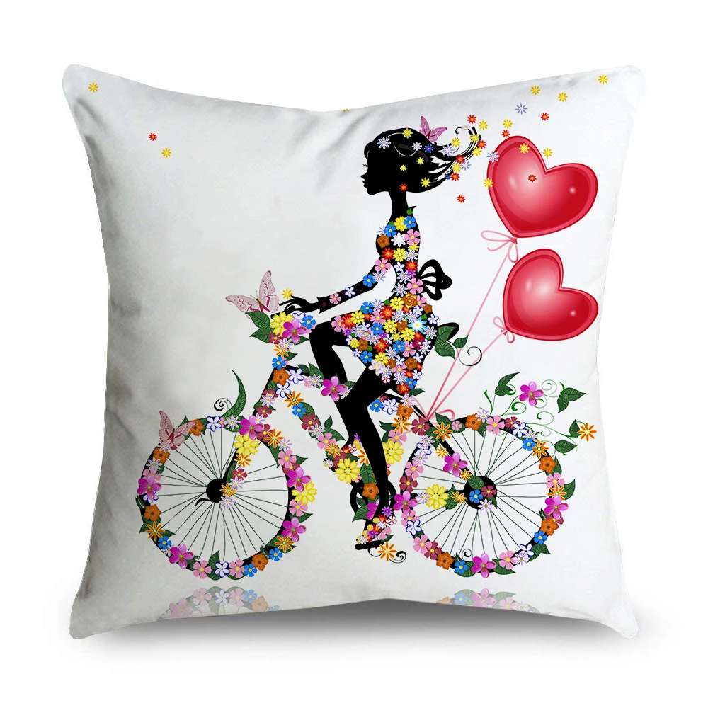 Double-Sided Printing Pink Flower Fairy Cushion Cover Home Decorative Microfiber Sofa Coffee Car Chair Throw Pillow Case