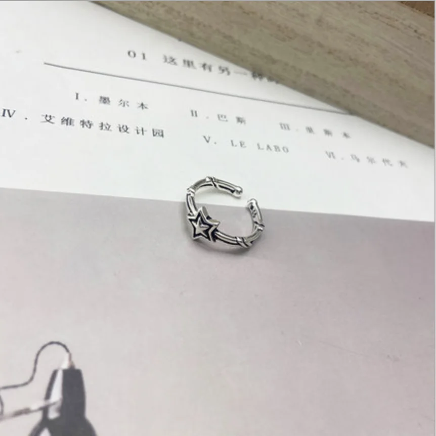 

Retro trend style 925 silver double-layer five-pointed star ring fashion daily wild simple open ring female