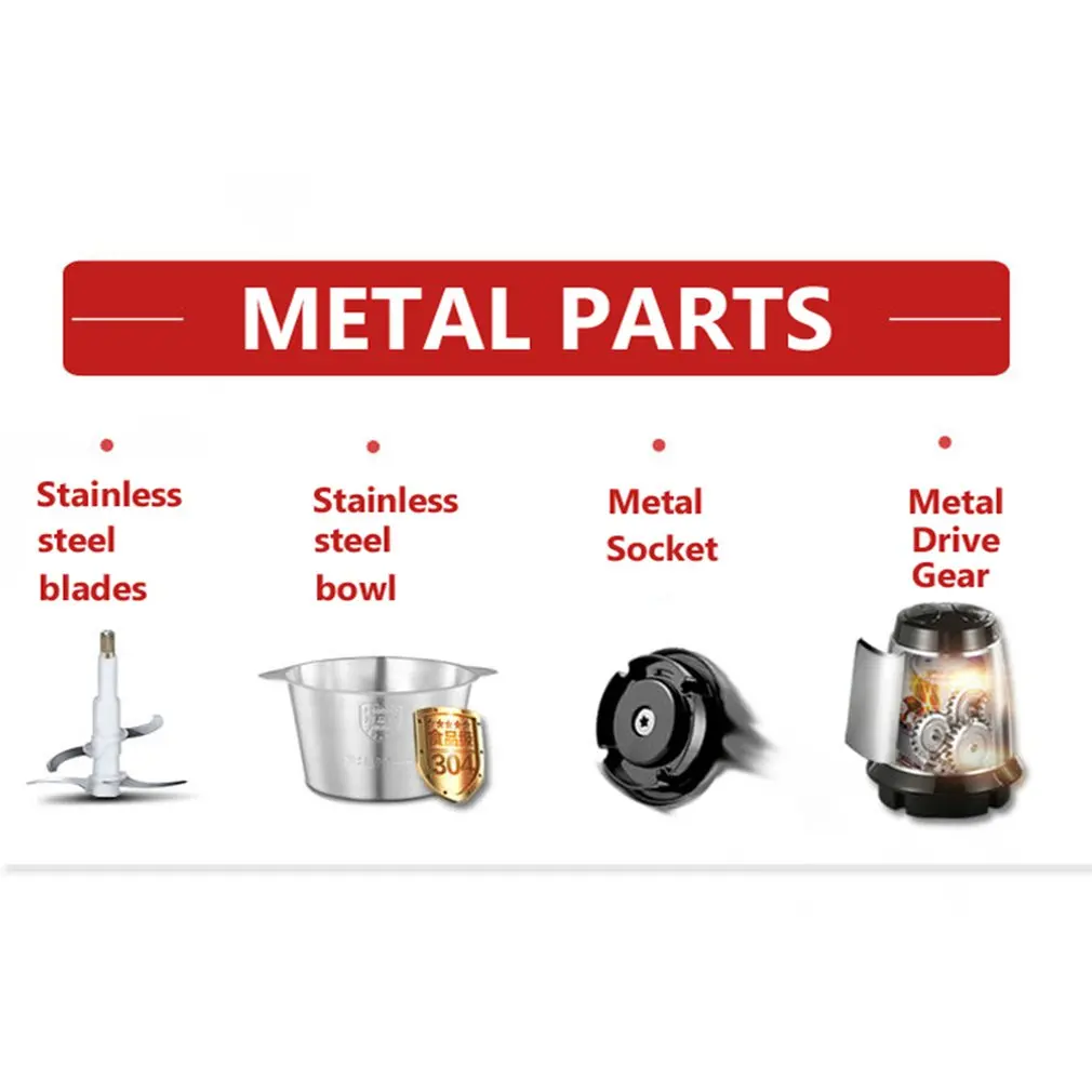 2 Speeds 500W 2L Large Capacity Chopper Meat Grinder Household Mincer Food Processor With Stainless Steel Bowl