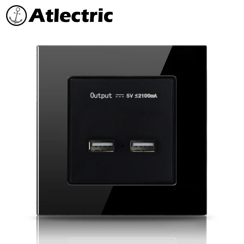Atlectric 2100mA Блок розеток из закаленного стекла стандарт ЕС FR Enchufe вилка электрическая 86 мм* 86 мм Бытовая розетка